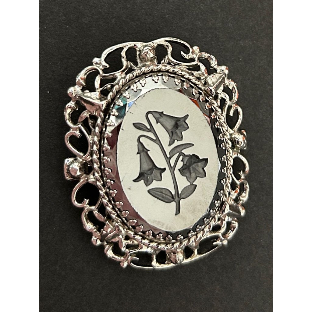 Whiting And Davis Silver Tone Filigree Intaglio Art Nouveau Brooch Pin Vintage 45$
